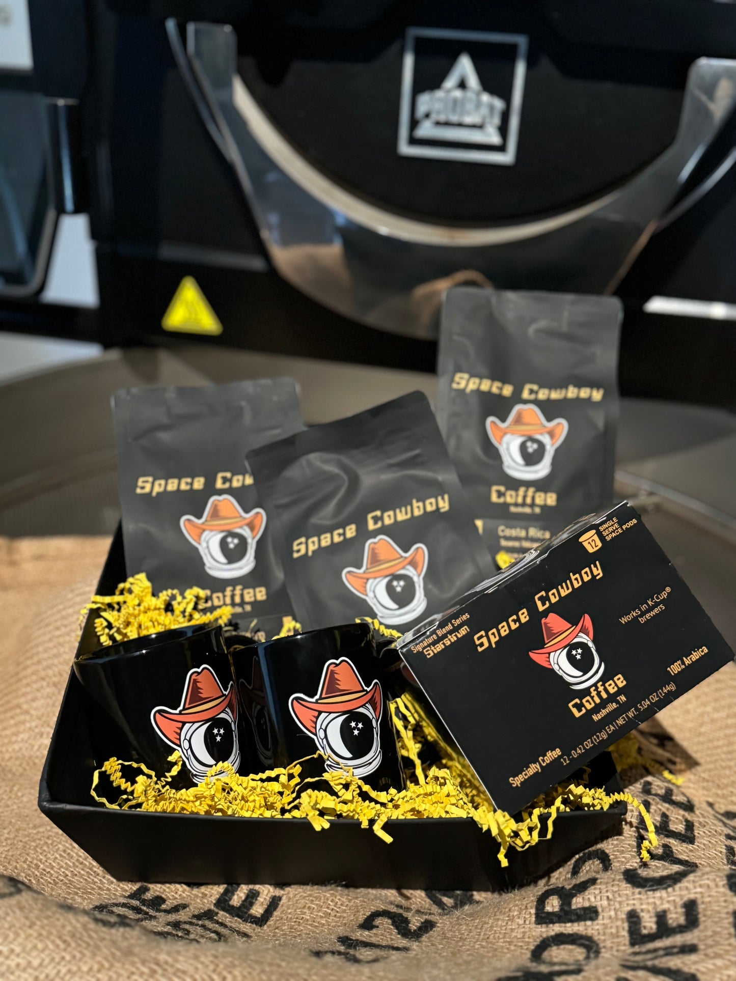 Gift Basket Two Mugs & Three Bags of Coffee